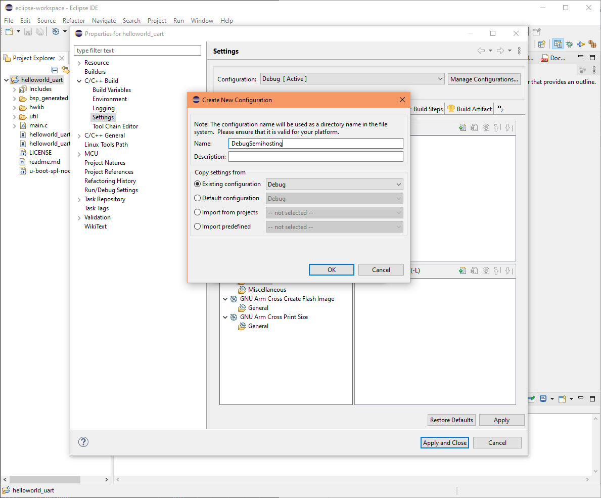 Eclipse project Semihosting configuration