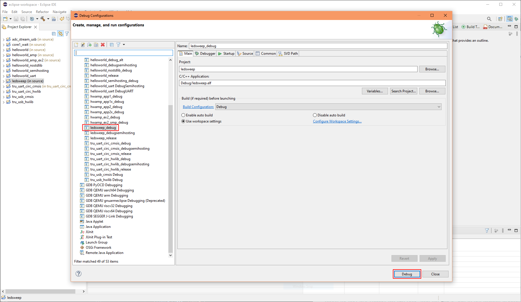 Eclipse Run Debug Configuration