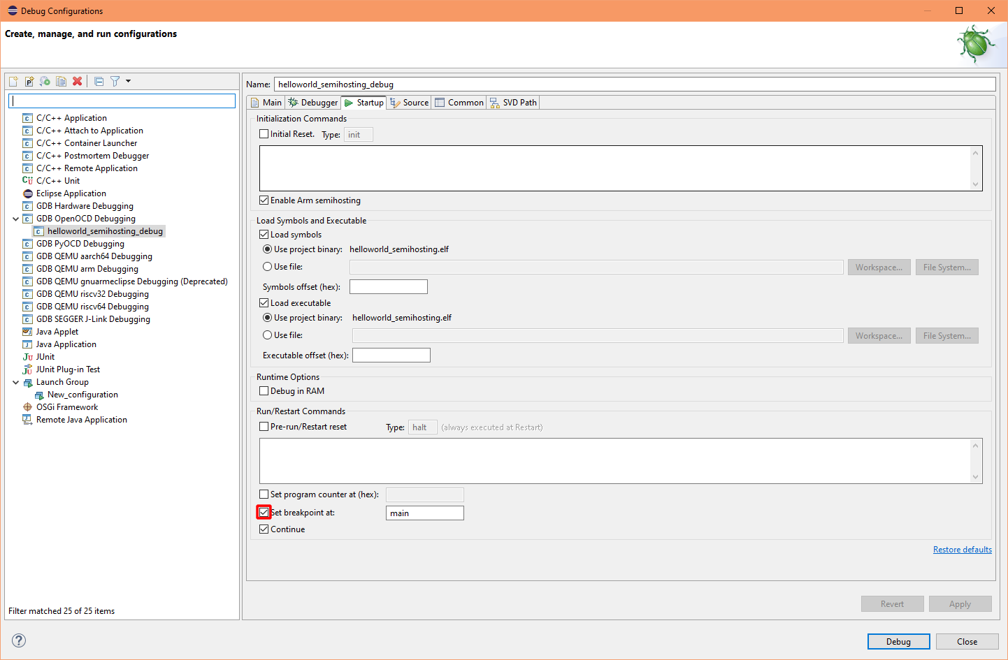 Eclipse debug set breakpoint