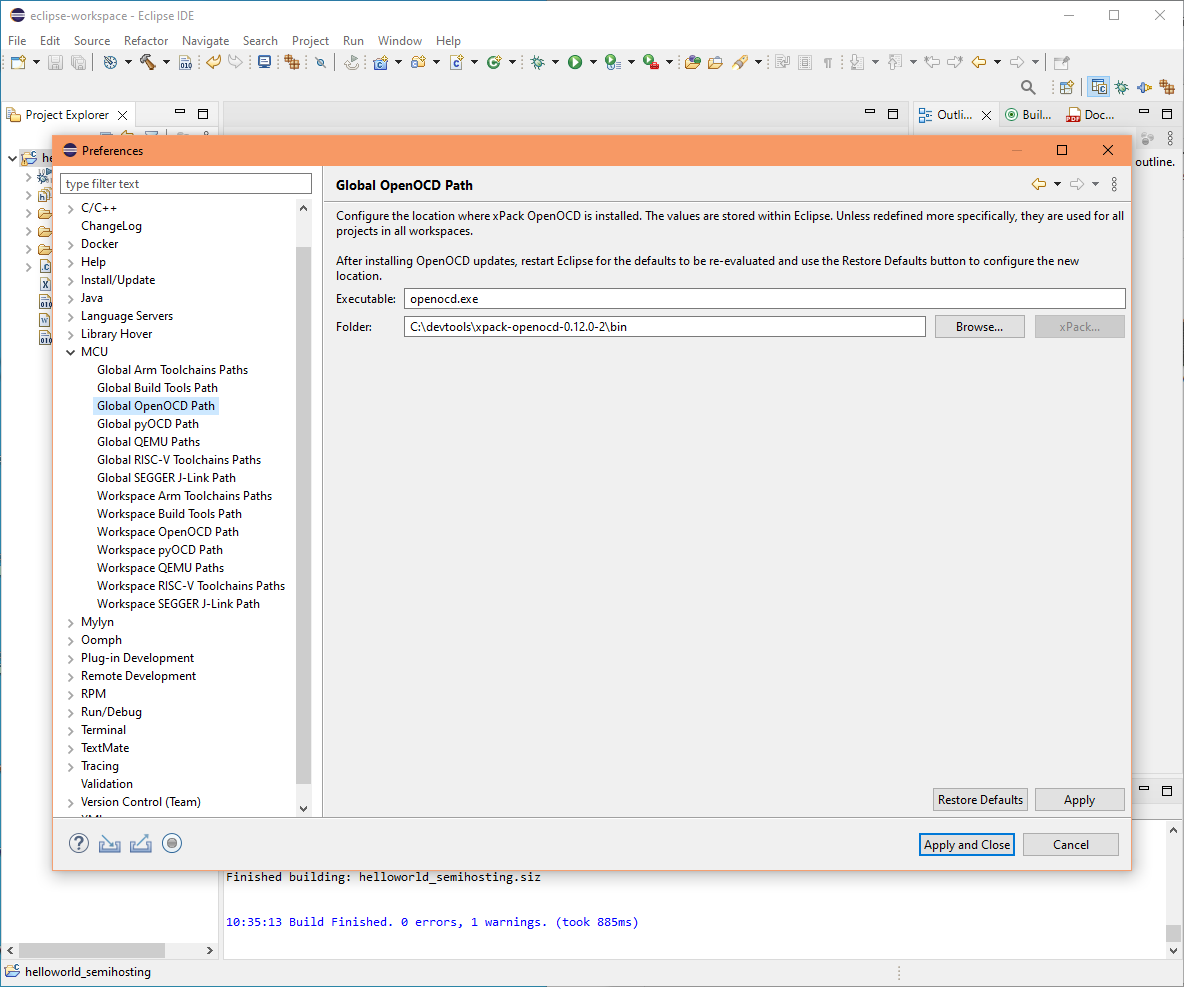 Eclipse OpenOCD path