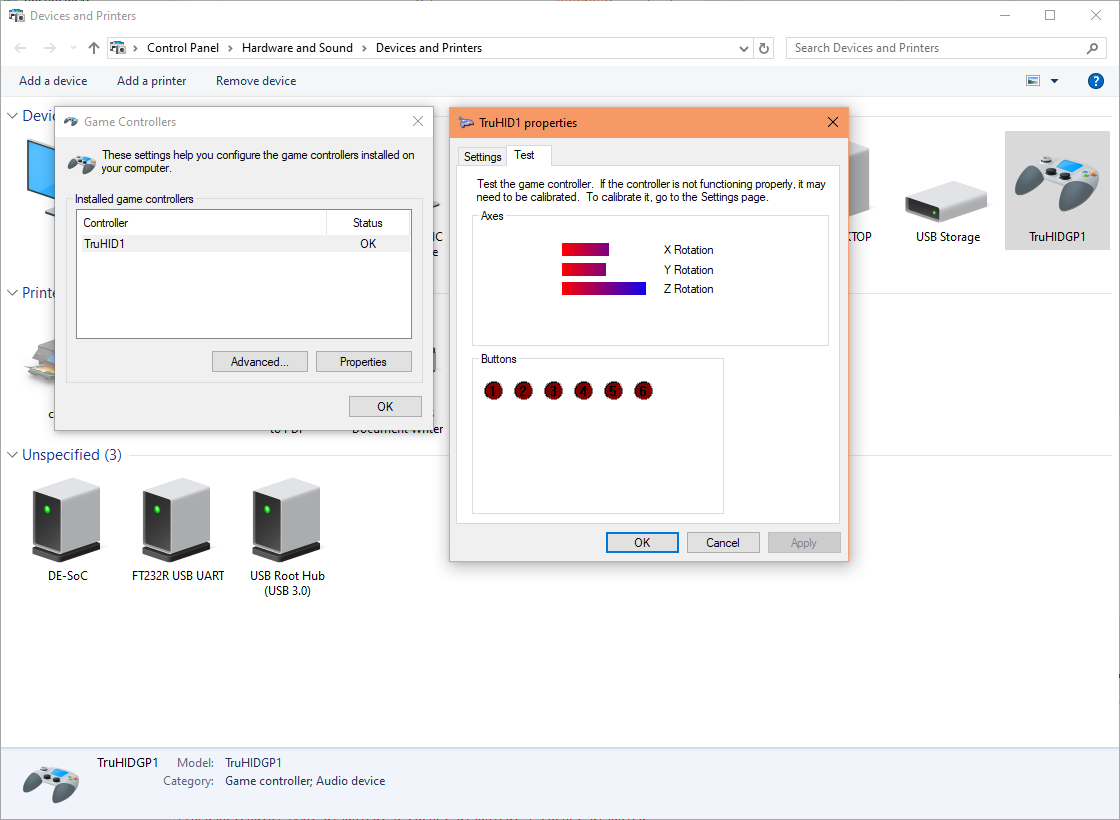 Enumerated HID gamepad