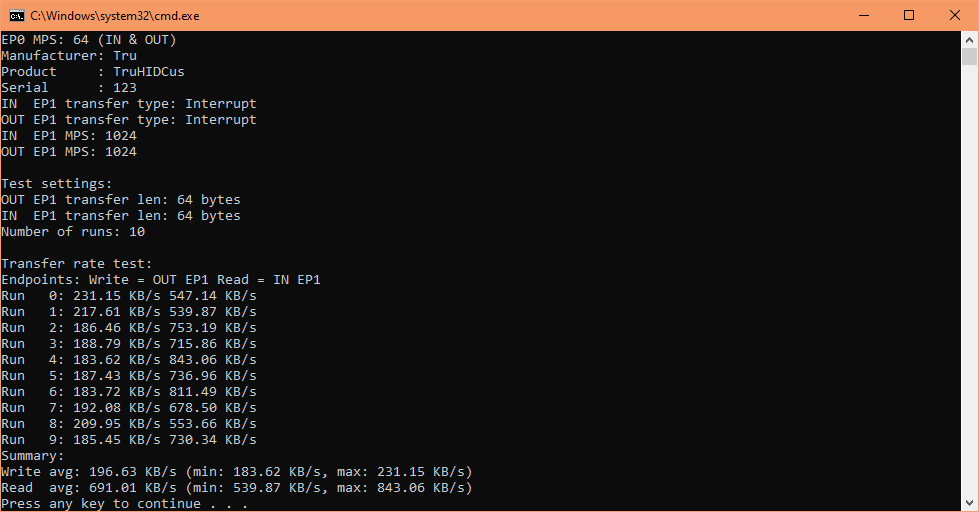 HID vendor throughput results